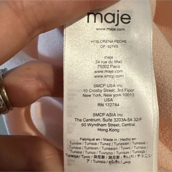 MAJE Lorena Top Women’s Size 1 Peach Pink Ruffle Button Front Blouse - Picture 5 of 6